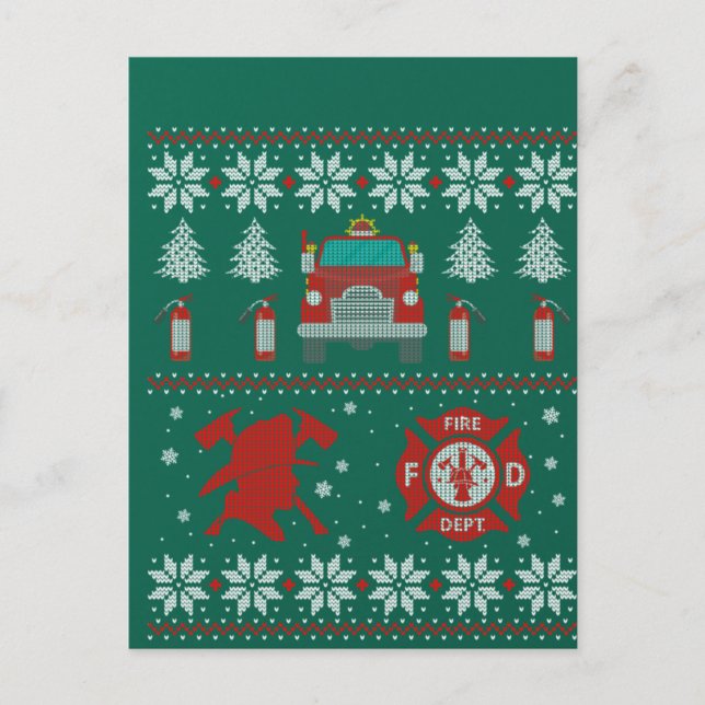 Firemen Firefighter Christmas Ugly Xmas Sweater Postkarte (Vorderseite)