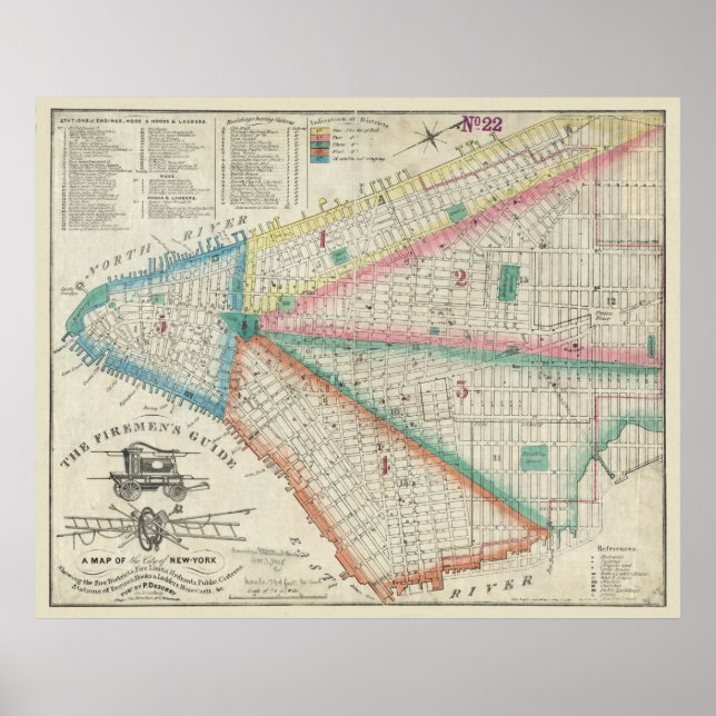 Firemen-Karte des NYC im Jahr 1834 - Vintages FDNY Poster (Vorne)