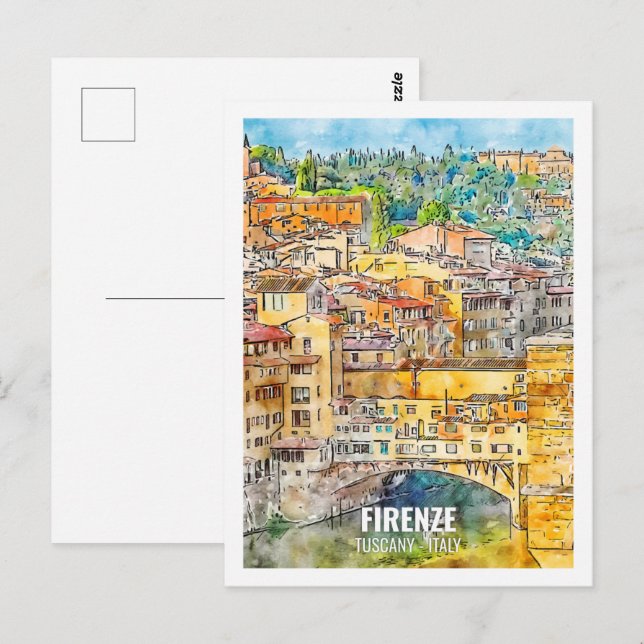 Firenze Toskana Italien Reisen Place Watercolor Postkarte (Vorne/Hinten)