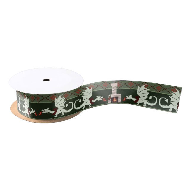 Fireplace Dragons Weihnachtsmuster Satin Ribbon Satinband (Spule)