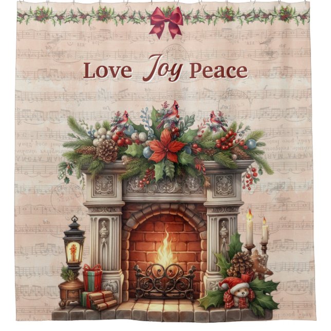 Fireplace, Music Notes, and Paris Postmark  Duschvorhang (Vorderseite)