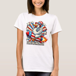 FIREQUACKER - Funny Patriotic Goose on a Rocket T- T-Shirt