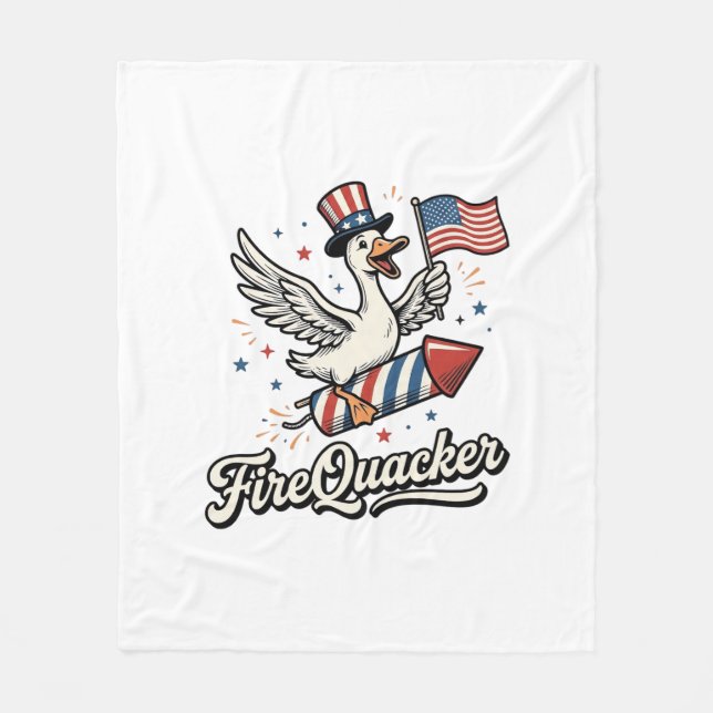 FireQuacker Patriotische Gans Vintage 4. Juli Dek Fleecedecke (Vorderseite)