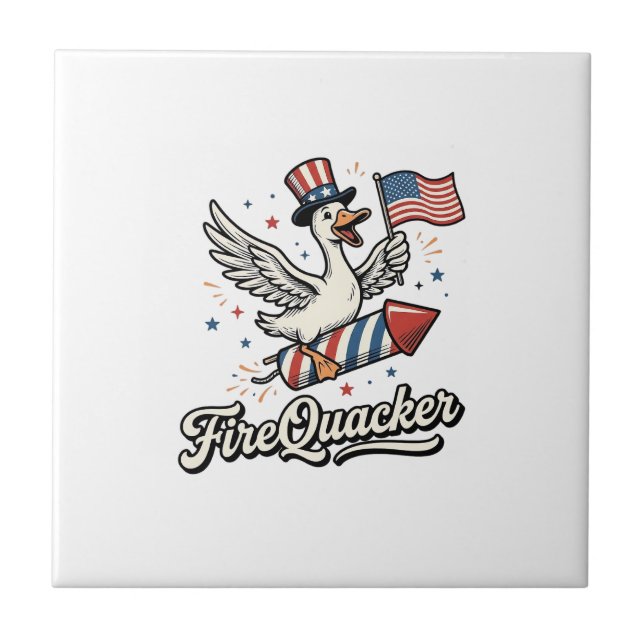 FireQuacker Patriotische Gans Vintage 4. Juli Deko Fliese (Vorderseite)