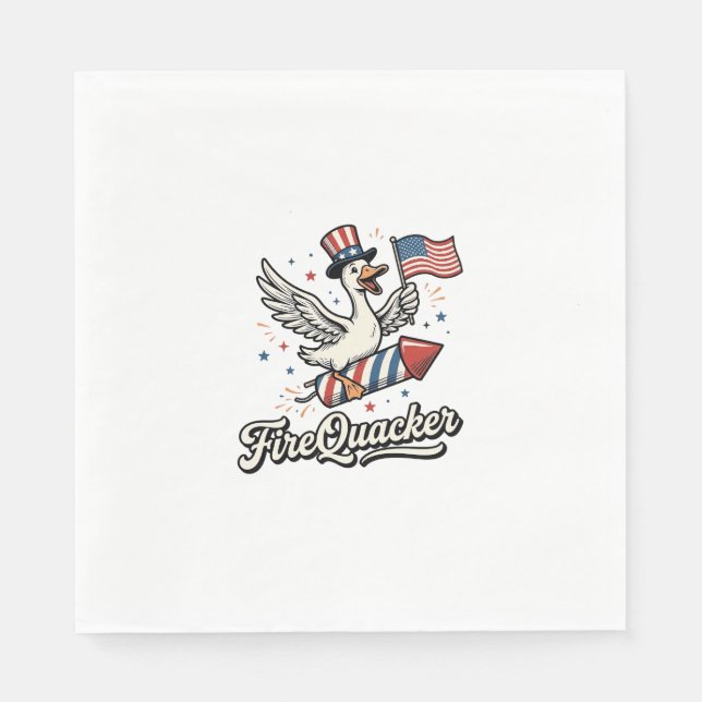 FireQuacker Patriotische Gans Vintage 4. Juli Deko Serviette (Vorderseite)