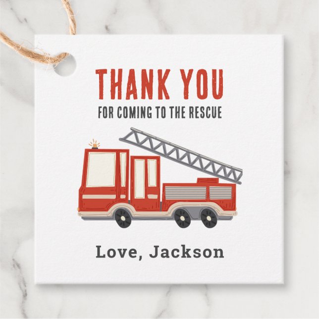 Fireruck Fireman Birthday Party Danke Geschenkanhänger (Vorderseite)