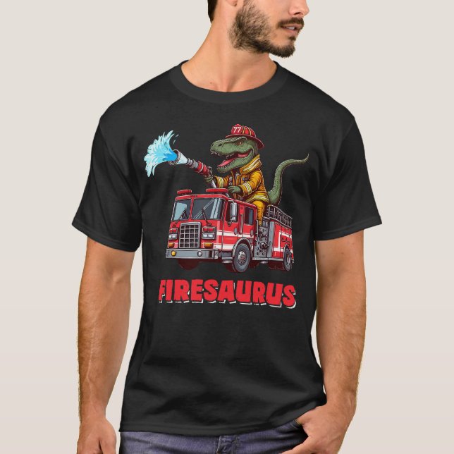 Firesaurus Firefighter Fire Truck T-Rex Dinosaur L T-Shirt (Vorderseite)