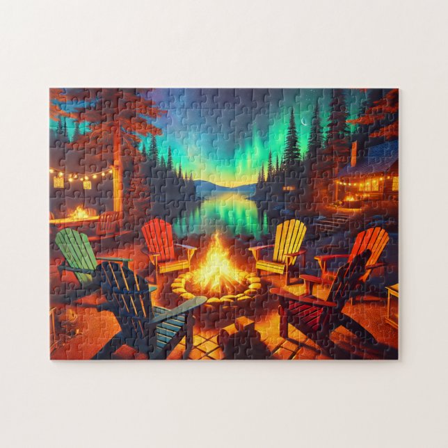 Fireside-Geschichten Adirondack-Stühle Lagerfeuer  Puzzle (Horizontal)