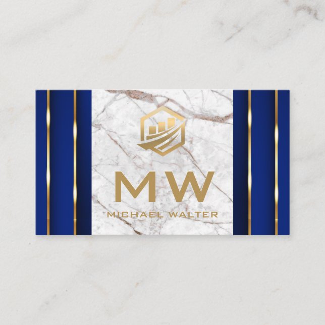 FireTech-Symbol | Marmorweiß | Gold Blue Details Visitenkarte (Vorderseite)