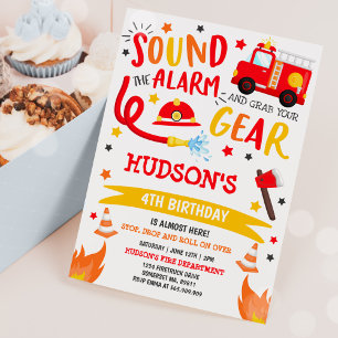 Firetruck Birthday Invitation Fireman Party Einladung