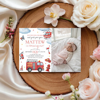 Firetruck Birthday Invite With Photo Einladung