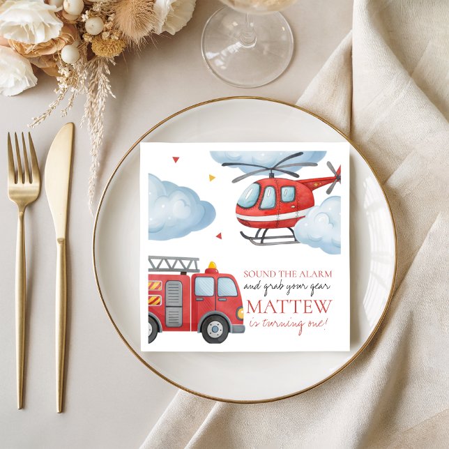 Firetruck Birthday Party Napkin Serviette (Von Creator hochgeladen)