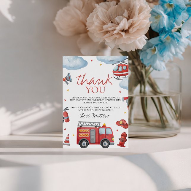 Firetruck Birthday Thank You Card Einladung (Von Creator hochgeladen)