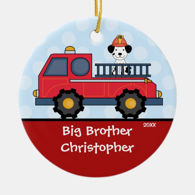 Firetruck-Bruder-Weihnachtsverzierung Keramik Ornament (Vorne)