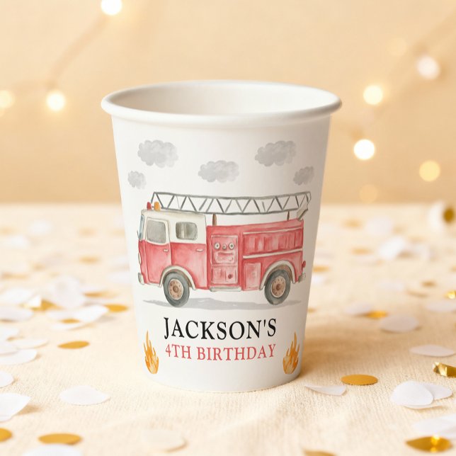 Firetruck Calling All Firefigthers Boy Birthday Pappbecher (Von Creator hochgeladen)