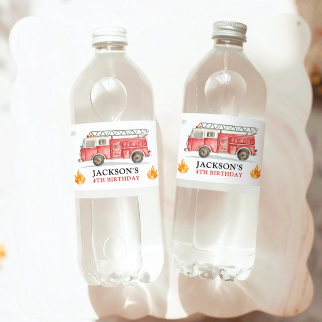 Firetruck Calling All Firefigthers Boy Birthday Wasserflaschenetikett (Von Creator hochgeladen)