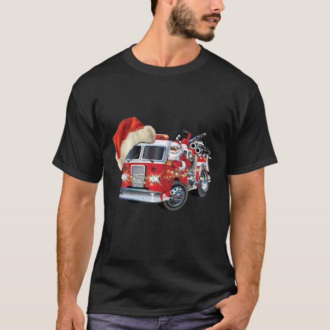 Firetruck Christmas Lights Hat Santa For Firefight T-Shirt (Vorderseite)