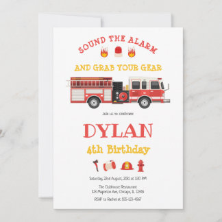 Firetruck Firefighter Kids Birthday Invitation Einladung