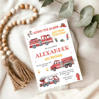Firetruck Firefighter Kids Birthday Invitation Einladung