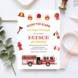 Firetruck Firefighter Kids Birthday Invitation Einladung