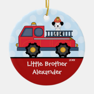 Firetruck-kleiner Bruder-Weihnachtsverzierung Keramik Ornament