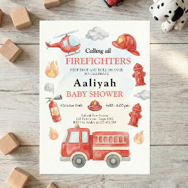 firetruck party firefighter vehicle baby shower einladung