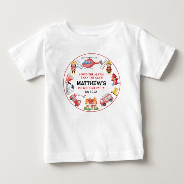 Firetrucks Boy 1st Birthday | Cute Little party Baby T-shirt (Vorderseite)