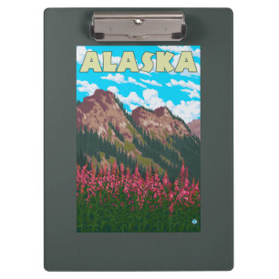 Fireweed mit GebirgsVintagem Reise-Plakat Klemmbrett