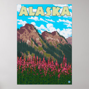 Fireweed mit GebirgsVintagem Reise-Plakat Poster