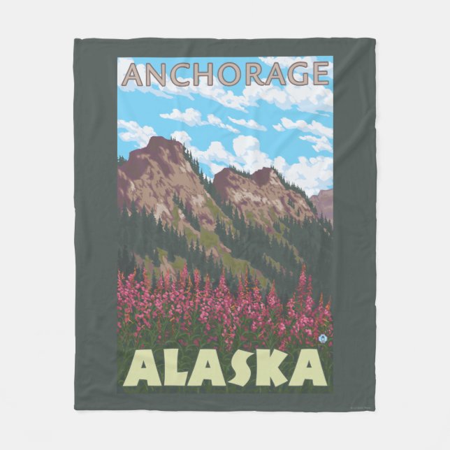 Fireweed u. Berge - Anchorage, Alaska Fleecedecke (Vorderseite)