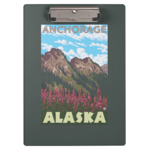 Fireweed u. Berge - Anchorage, Alaska Klemmbrett