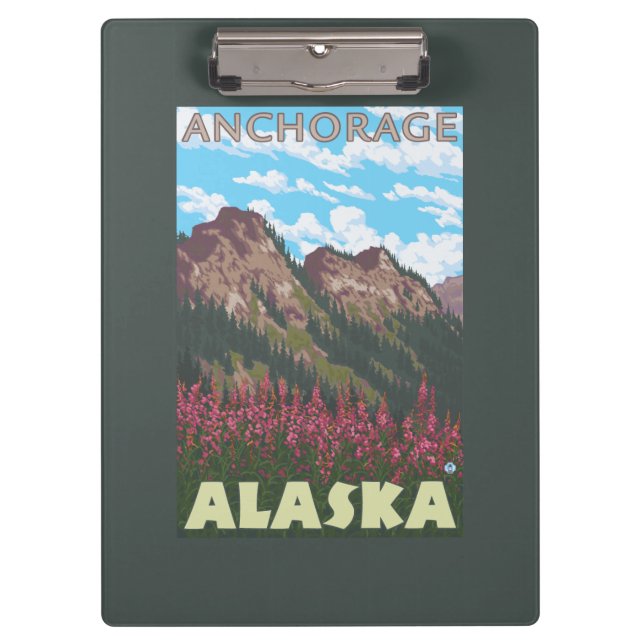 Fireweed u. Berge - Anchorage, Alaska Klemmbrett (Vorderseite)