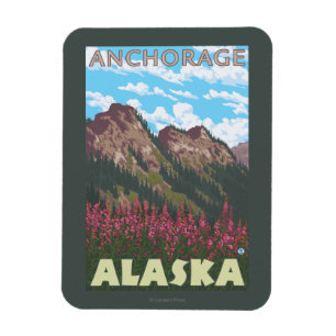 Fireweed u. Berge - Anchorage, Alaska Magnet