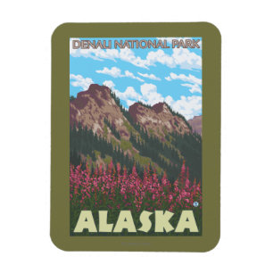 Fireweed u. Berge - Denali Nationalpark, Magnet