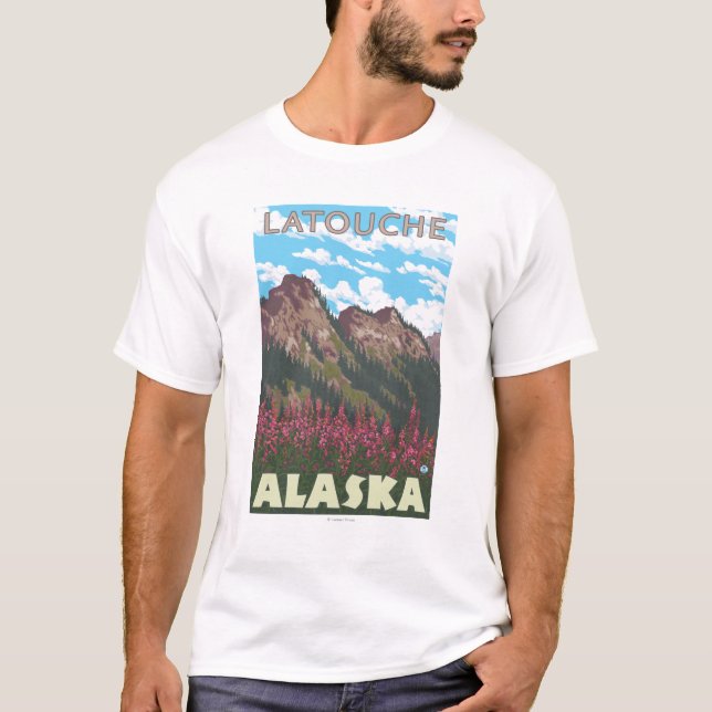 Fireweed u. Berge - Latouche, Alaska T-Shirt (Vorderseite)