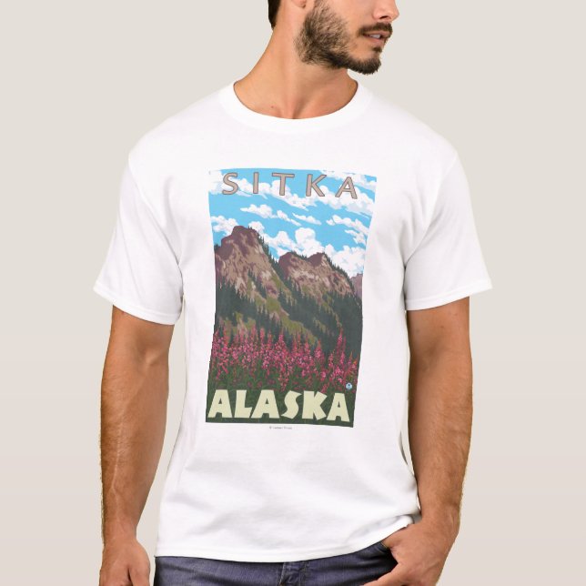 Fireweed u. Berge - Sitka, Alaska T-Shirt (Vorderseite)