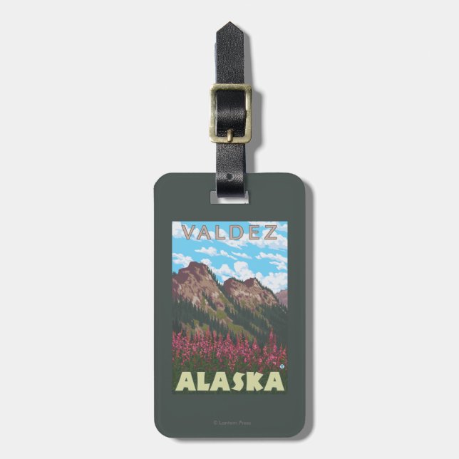 Fireweed u. Berge - Valdez, Alaska Gepäckanhänger (Vorderseite vertikal)