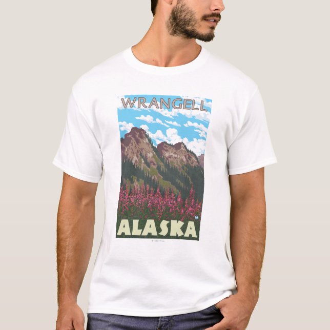 Fireweed u. Berge - Wrangell, Alaska T-Shirt (Vorderseite)