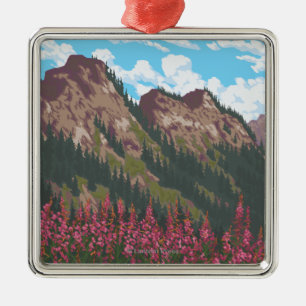 Fireweed u. Berge - Yukon, Alaska Silbernes Ornament