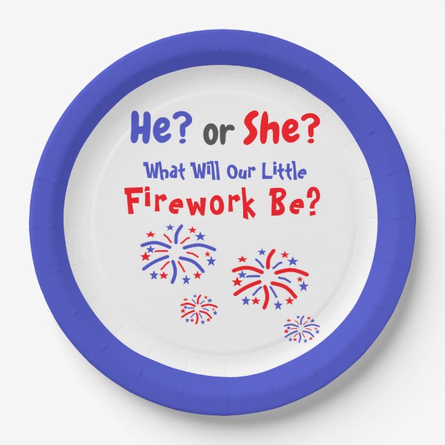 Firework American Gender Reveal Paper Plate Pappteller (Vorderseite)