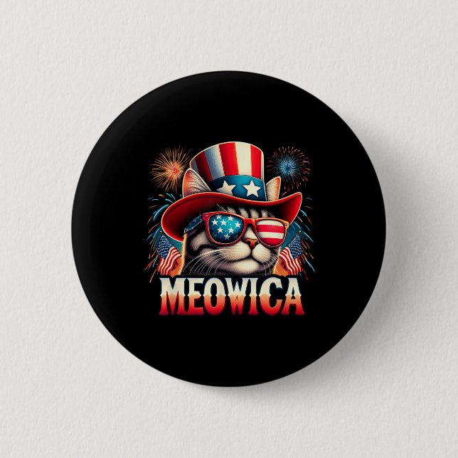 Firework Cat Funny Patriotic Kitty Cat Meowica 4. Button (Vorderseite)