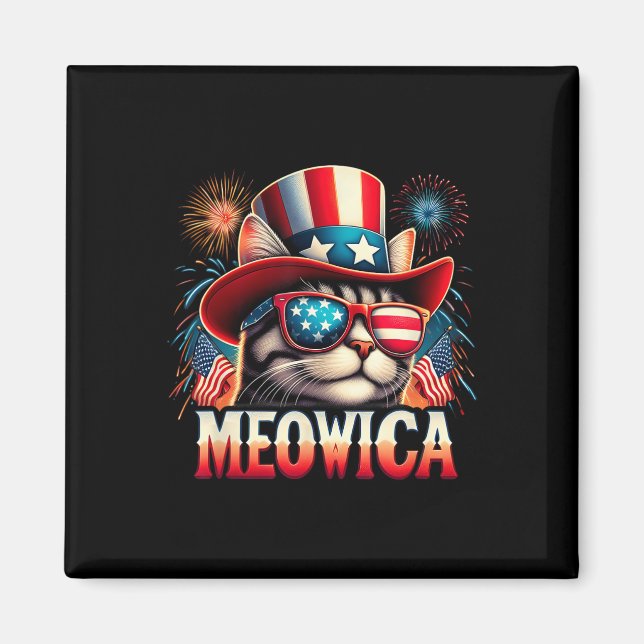 Firework Cat Funny Patriotic Kitty Cat Meowica 4. Magnet (Vorne)