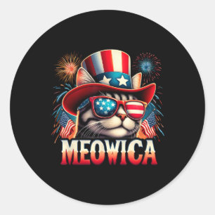 Firework Cat Funny Patriotic Kitty Cat Meowica 4. Runder Aufkleber