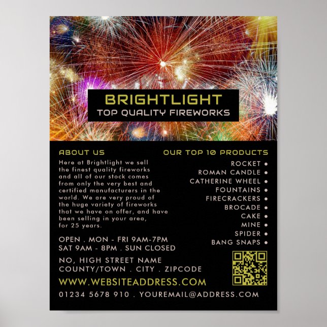 Firework Display, Fireworks Sales Advertising Poster (Vorne)