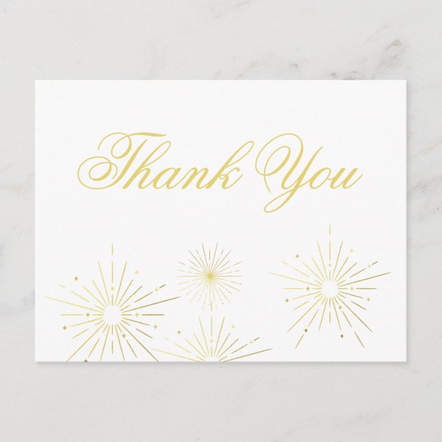 Firework Elegantes Gold Script Vielen Dank Postcar Postkarte (Vorderseite)