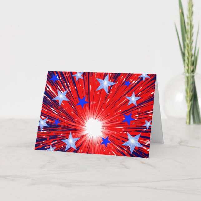 Firework Red White Blue 'Happy 4. Juli' Karte (Vorderseite)