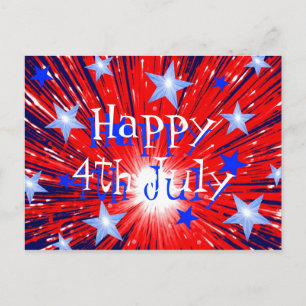 Firework Red White Blue Postkarte "Happy 4th July"