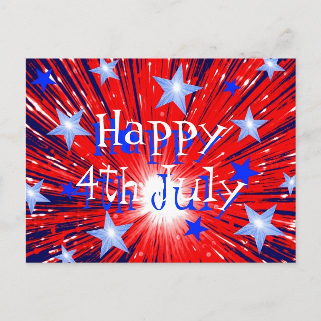 Firework Red White Blue Postkarte "Happy 4th July" (Vorderseite)