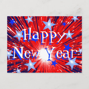 Firework Red White Blue Postkarte "Happy New Year"