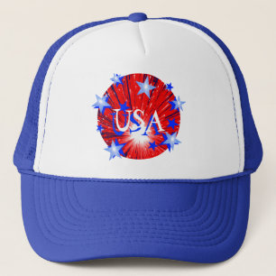 Firework Red White Blue "USA" hat Truckerkappe